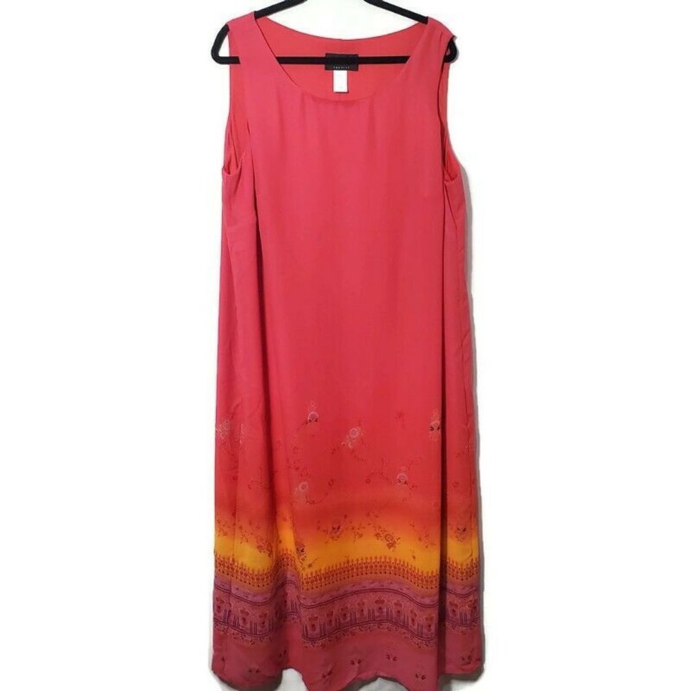 Connected Maxi Dress Lined Ombre Floral Coral Melon Yellow 20W